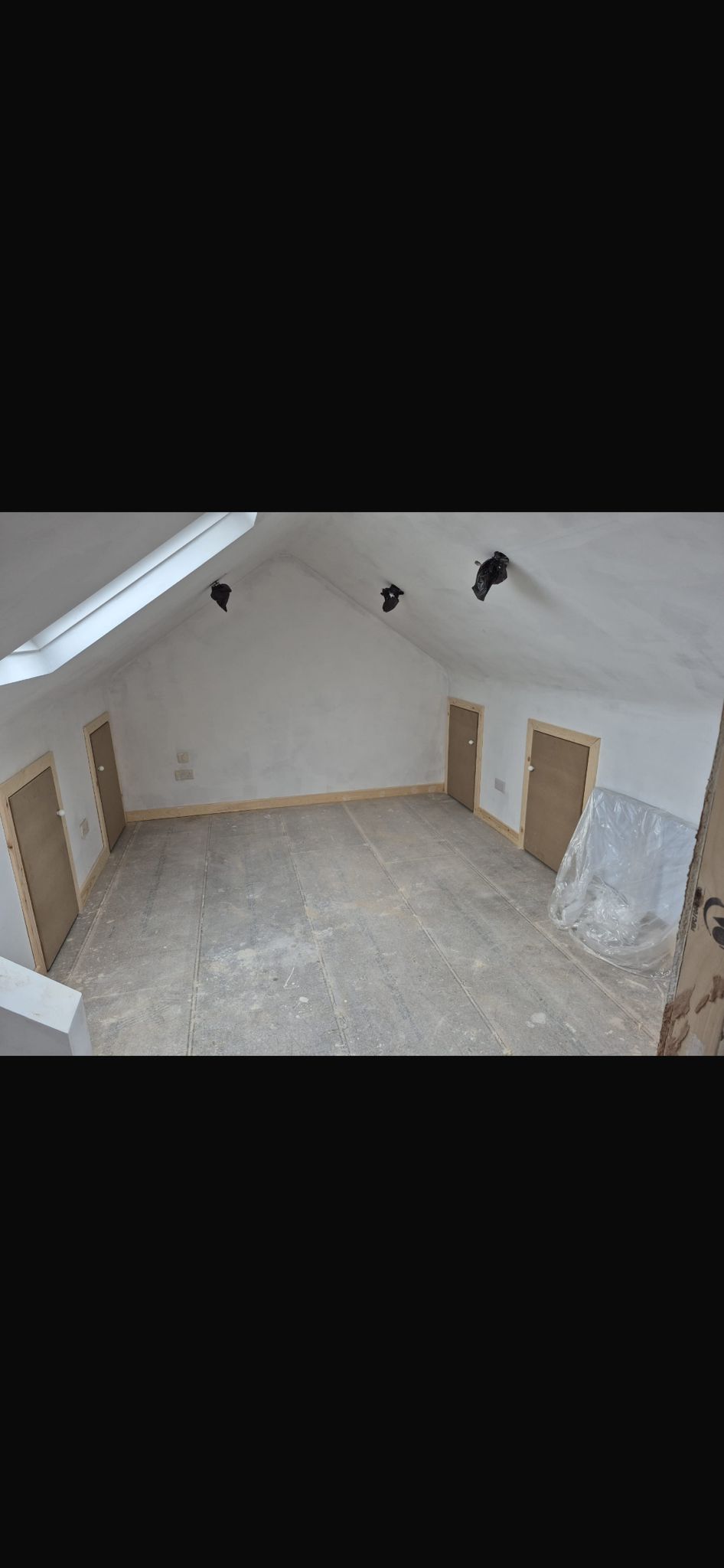 Loft room after plastering during a loft conversion