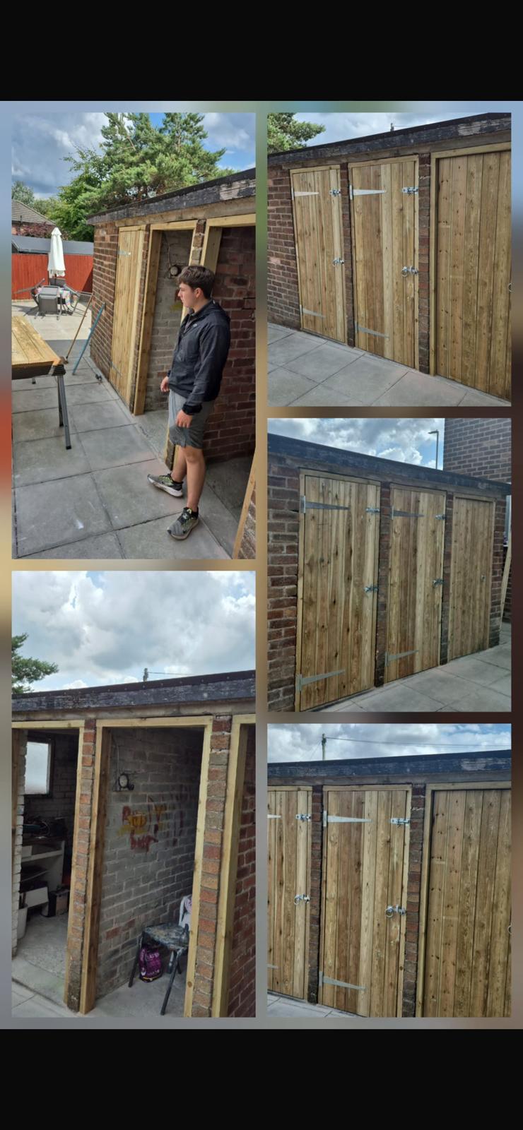 Timber garage and shed doors fitted to an outbuilding
