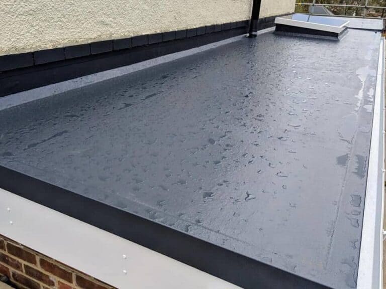 Finished flat roof with trims and rooflight