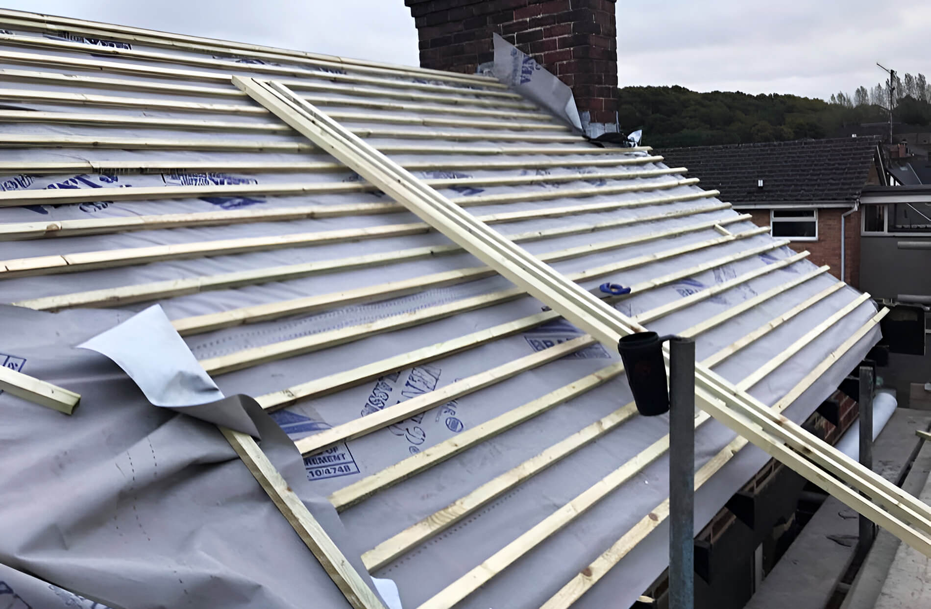 Roof stripped back with new membrane and battens